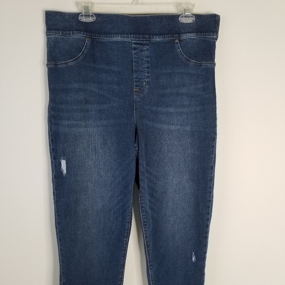 Spanx Distressed Ankle Skinny Denim Jegging Medium Wash Frayed Hem Size 2X - Picture 11 of 12